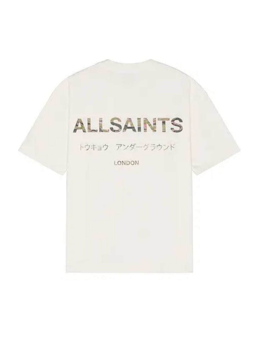All Saints Underground Camo Graphic Tee White Short Sleeve Oversized NWT-Large
